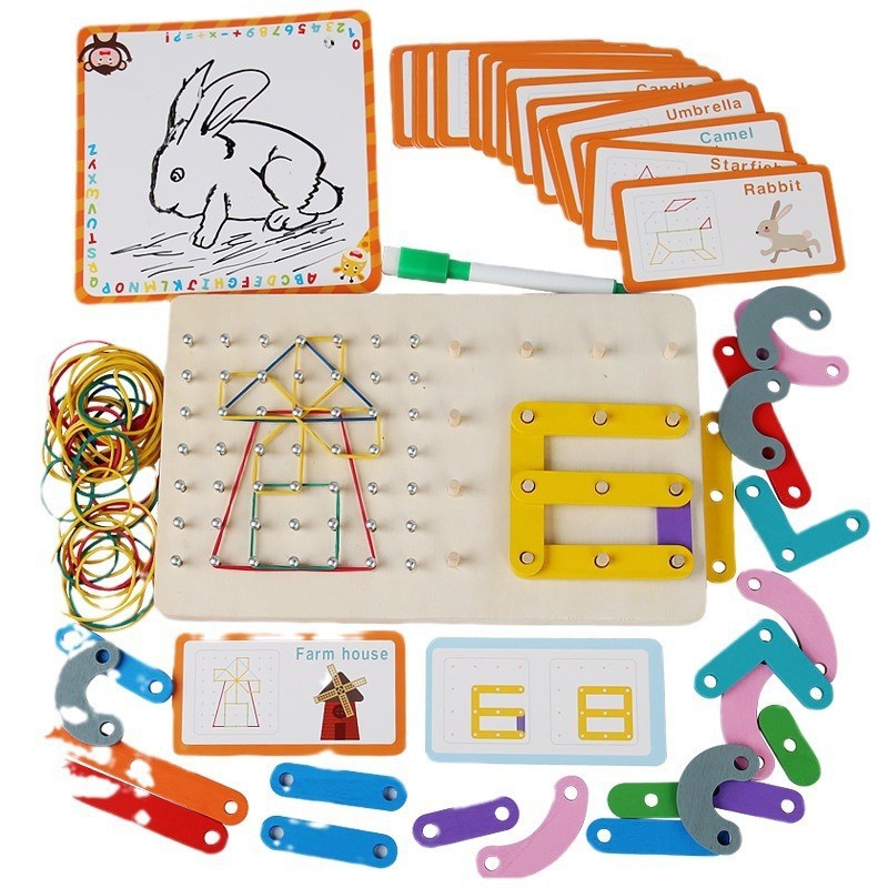 De madera de los niños educación temprana montessori forma geométrica creativa tablero de uñas material didáctico kindergarten bebé juguetes educativos