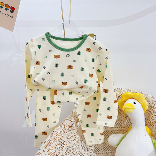 Anmeiya Children's Spring and Autumn Underwear Set Men's and Women's Boneless Autumn Clothes Autumn Pants Children's Ginger Home Clothing Manufacturer Wholesale