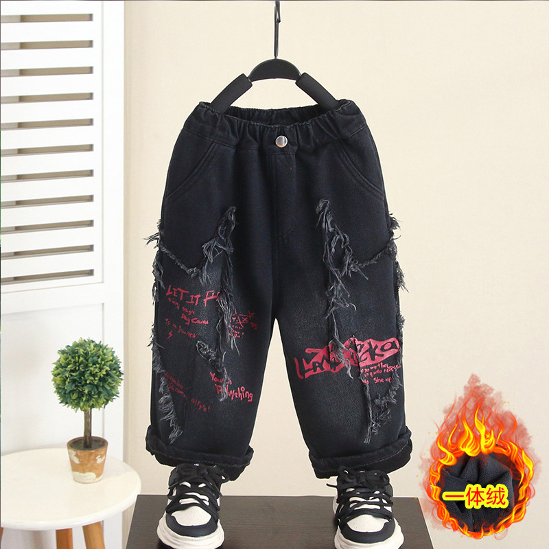 6974 pantalones para niños jeans para niños de invierno más engrosamiento de terciopelo 2025 nuevos pantalones rectos de terciopelo para niños y bebés