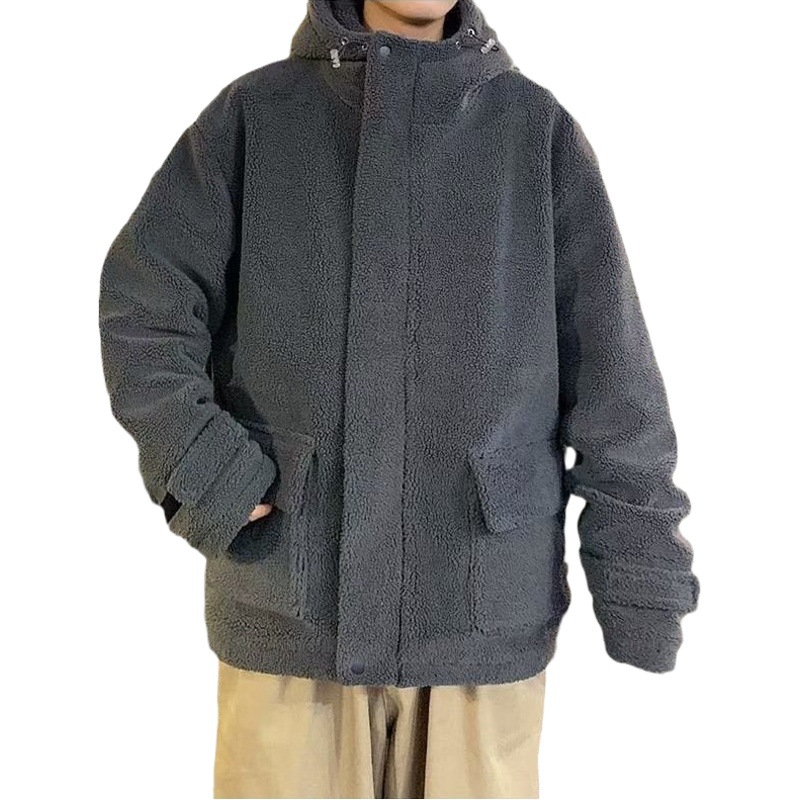 Abrigo acolchado de algodón de lana de cordero oscuro con capucha para niños invierno ins marca de moda retro ruan guapo abrigo de algodón acolchado abrigo casual abrigo cálido