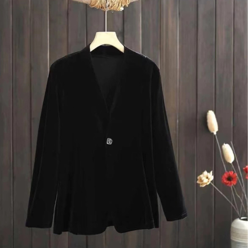 Spring and Autumn New Velvet Blazer with One Button, Elegant Chanel-Style Long-Sleeve Top, Slimming, Fashionable, Versatile Women's Jacket