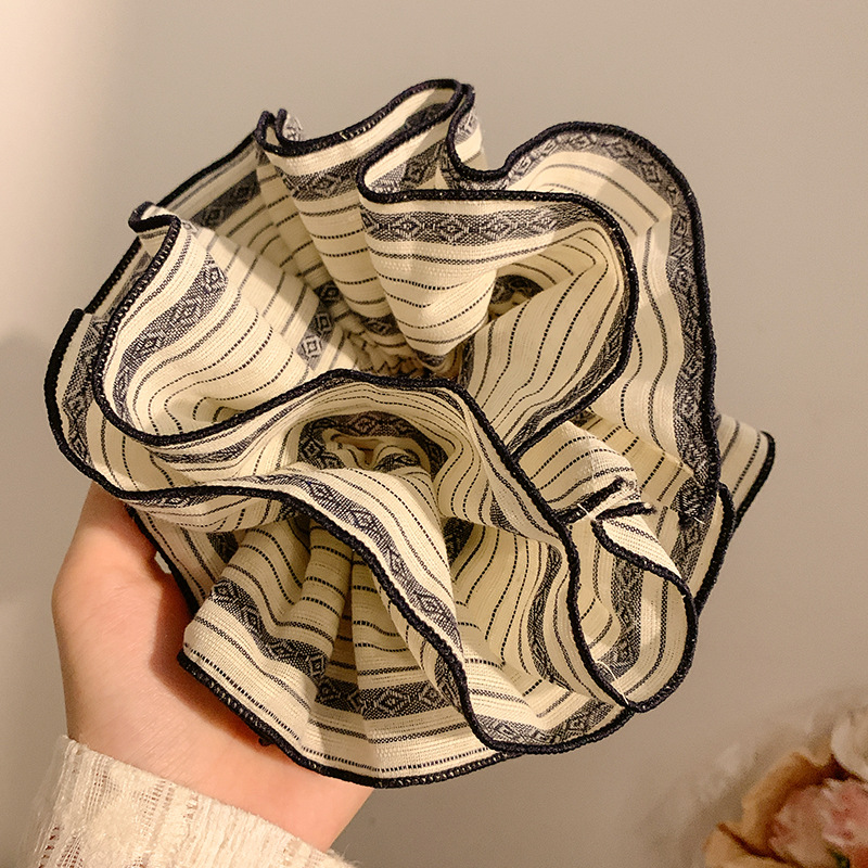 Retro francés ~ rayas de color curry anillo de pelo intestino grande mujer sensación de alto nivel perezoso viento de cola de caballo extra-gran adornos de cabello de cuerda de cabeza