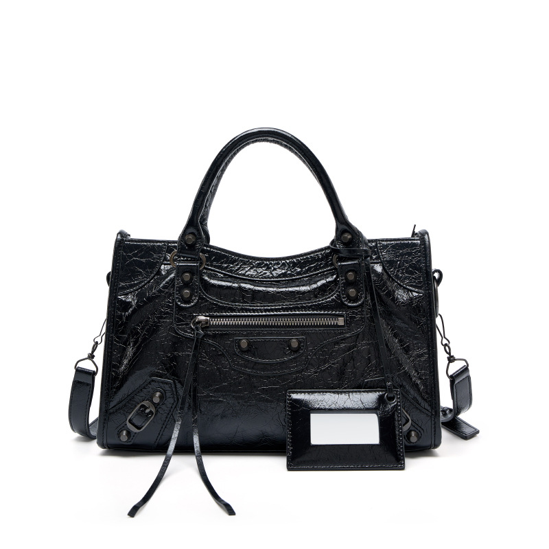 Cross-Border Studded Biker Bag Retro Crossbody Genuine Leather Large Capacity Tote Bag Niche Genuine Leather Handbag For Women - Thumbnail 5