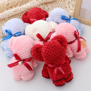 Bear Towel with Pineapple Pattern Coral Fleece Square Towel Gift Small Gift Return Gift Souvenir Coral Fleece Towel