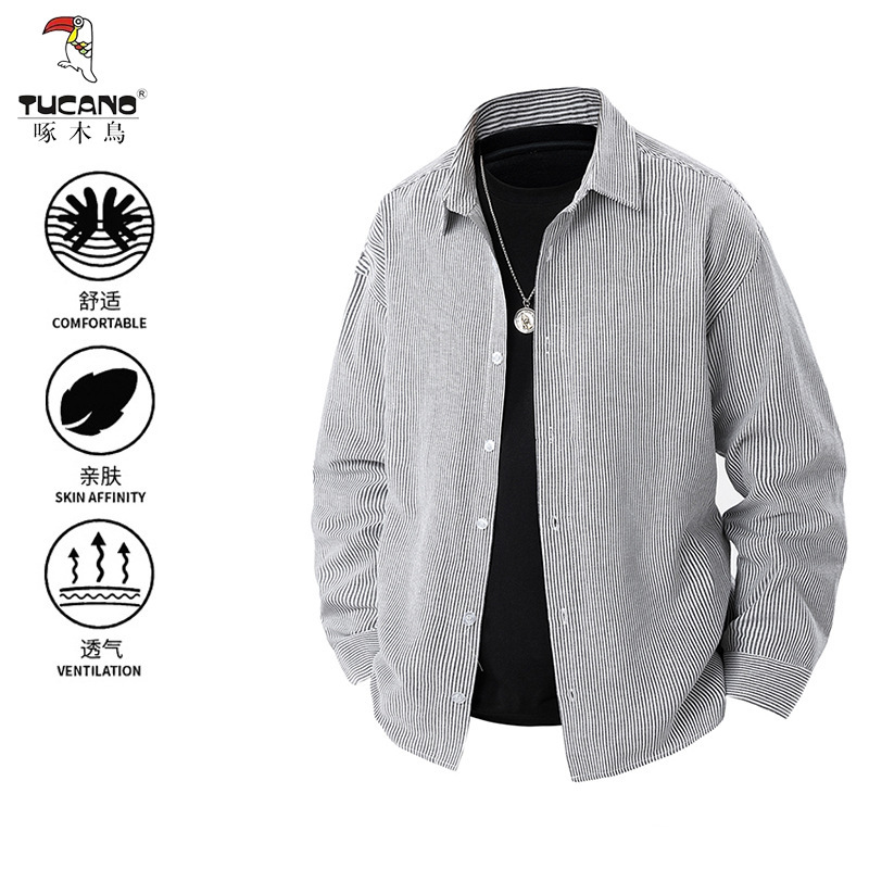 Woodpecker American-style Striped Shirt Men's Long-sleeved Stacked Base Shirt Design High-end Casual Jacket