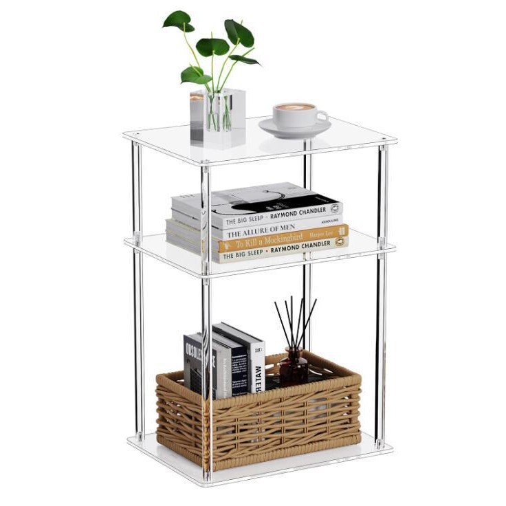 现货批发亚克力3层长方形边桌11.8in透明边桌客厅茶几卧室床头柜