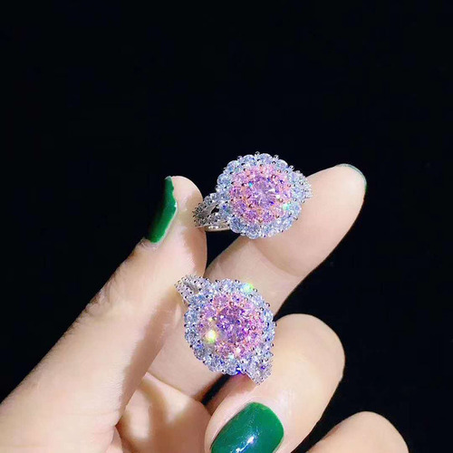 Kuaishou live broadcast supply niche design exquisite earrings sparkling zircon ring women's pink crystal necklace set