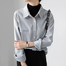 加厚磨毛叠穿衬衫女设计感小众秋冬2023新款复古港味内搭通勤上衣