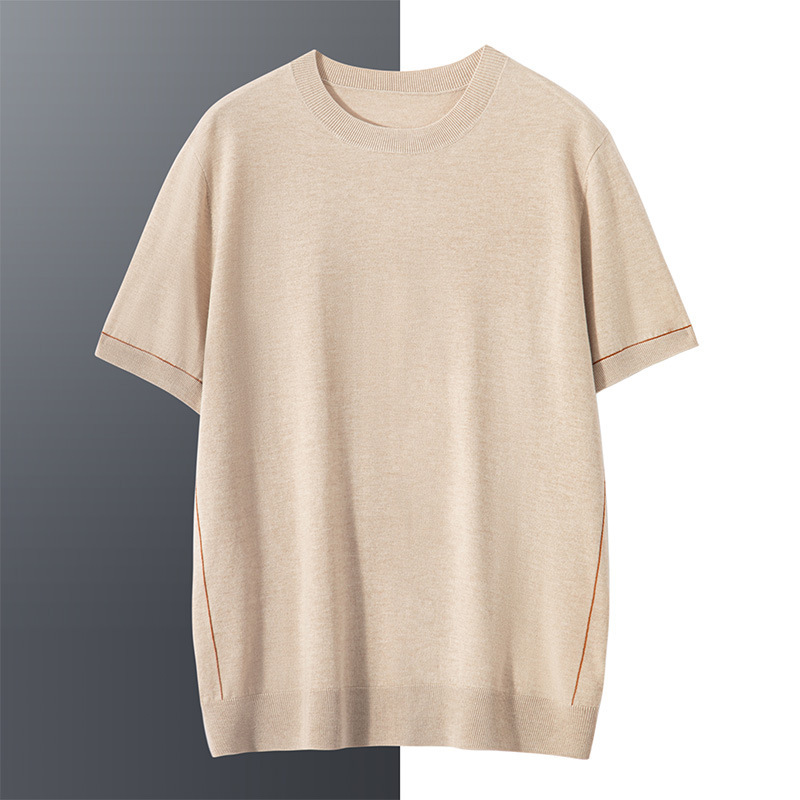 夏の绢糸メンズ半袖カジュアルスーツ薄い通気性ストレートパンツファッションゆるい純色丸襟tシャツ|undefined