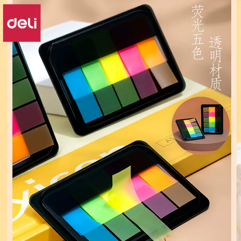 得力 Post-it notes wholesale 9060 fluorescent label paper for students, transparent office classification instruction label