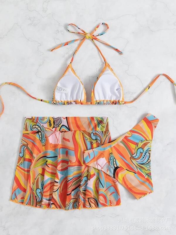 2022 nuevo popular sexy moda europea y americana bikini falda de malla de tres piezas traje de baño de las mujeres