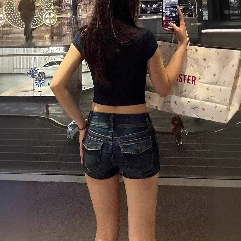 Source Manufacturer Hot Girl Retro Washed Denim Shorts Women's 2025 Summer Versatile Sexy Hip-Covering Slimming Hot Pants Trend