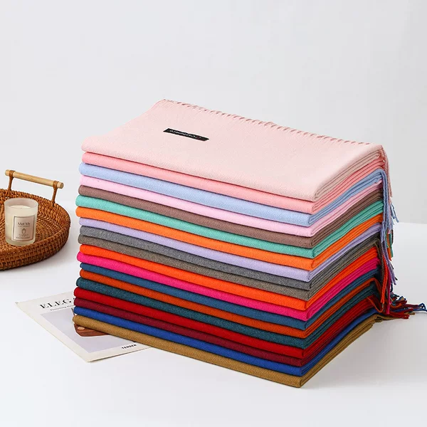 Wool Cashmere Feel Scarf Autumn and Winter Korean Style Pure Color Scarf Women's Winter Warm Cotton Scarf Wholesale
