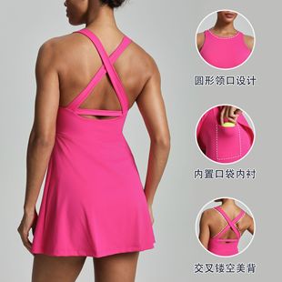 European and American Nude Cross-Back Tennis Skirt for Women with Removable Chest Pads to Prevent Exposure, Sports Outdoor Fitness Golf Skirt
