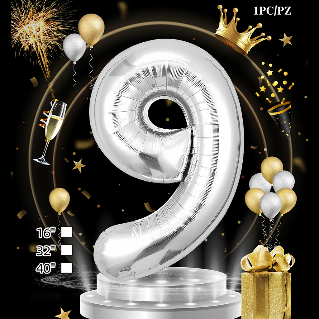 Silver Digital Age 32 pulgadas cumpleaños tarjeta de papel independiente transfronteriza embalaje versión estadounidense película de aluminio delgado decoración de globo flotante