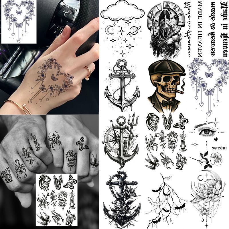 Cross-Border New Product Family Pirate Spear Compass Tattoo Stickers, Tattoo Stickers for the Back of the Hand and Fingers