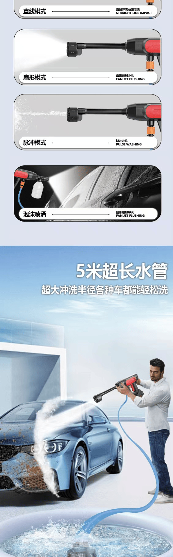 Car Wireless Car Wash Machine High-Pressure Water Gun Cleaning Tool Rechargeable High-Power Lithium Battery Car Wash Pump Multi-Function