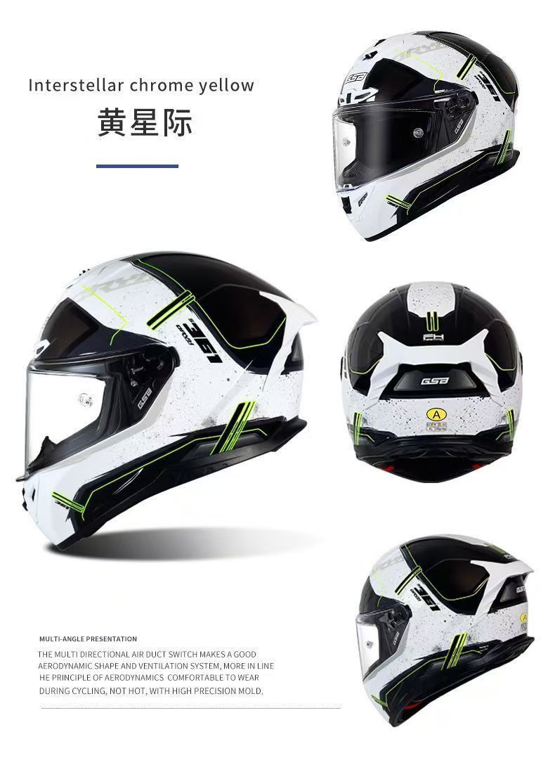 Gsb-S361-Motorcycle Full-Face Helmet, Imitation Racing Helmet Shape, Breathable and Ventilated Lining, Suitable for All Seasons, with Reserved Earphone and Eye Slots