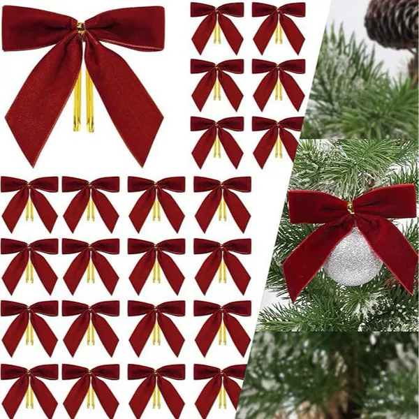 In-Stock 2.5cm Velvet Bow Hanging Ornament Christmas Atmosphere Holiday Wreath Decoration Christmas Tree Decoration Pendant