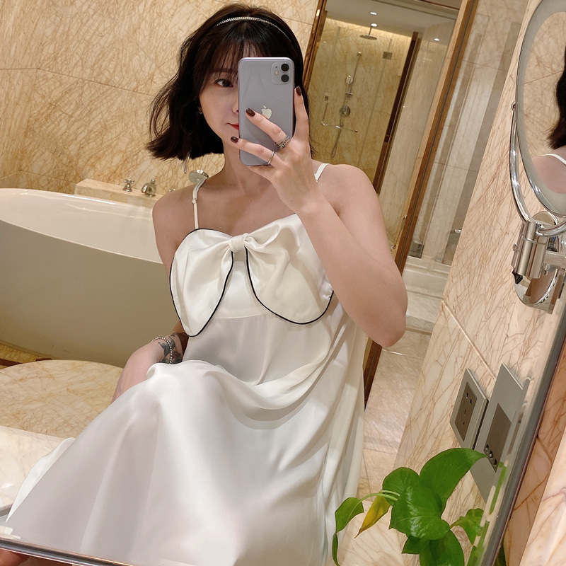 韓版睡裙女夏季大蝴蝶結冰絲女士吊帶睡衣薄款可愛學生家居服