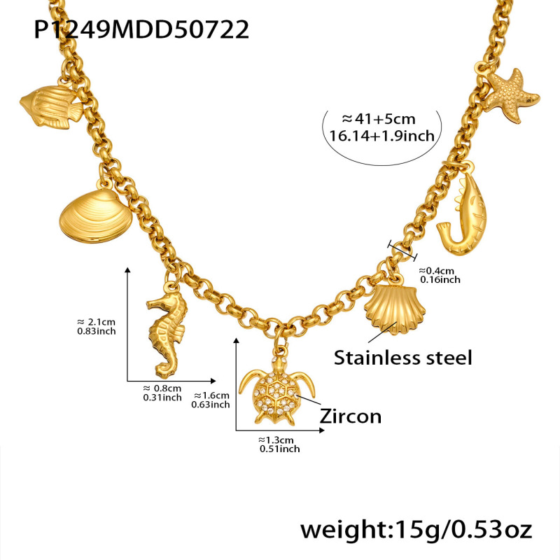 Mili ヨーロッパとアメリカのチタン鋼カイヤナイトムーンネックレスニッチホリデースタイル 18K ゴールドウミガメシェルペンダント DIY ジュエリー|undefined