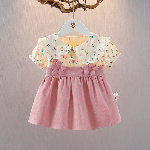 Summer Girl Floral Print Dress Trendy Summer Outfit Baby Girl Short Sleeve Princess Dress Infant Summer Clothes