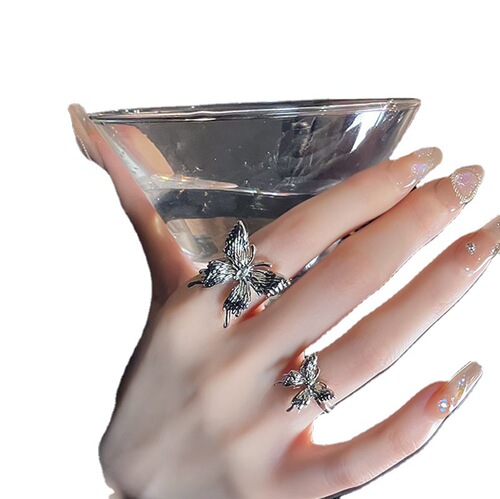 Liquid Butterfly Open Ring for Women, Niche, Light Luxury, Trendy, Exquisite, High-End, Cool Style, Index Finger Ring, Fashionable and Personality