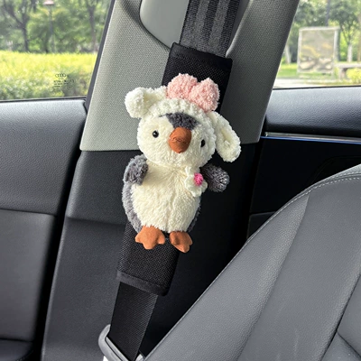 Seat belt shoulder pad – Feel for Women - rabbit-hat-rose-red-flowers-penguin-linen-shoulder-pads-black