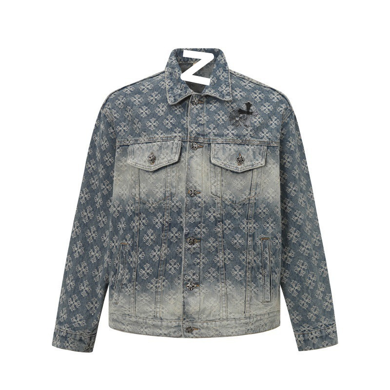 重工提花十字架烫印牛仔外套男25新款复古设计宽松显瘦百搭上衣潮