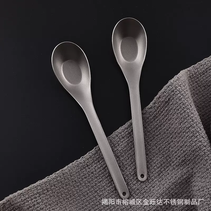 创意钛元宝勺创意汤匙甜品家用吃饭勺子加厚平底汤匙复古汤勺