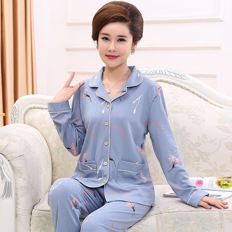 Pijamas para mujer Primavera Otoño Invierno 100% algodón de manga larga Otoño de mediana edad más tamaño madre desgaste del hogar traje