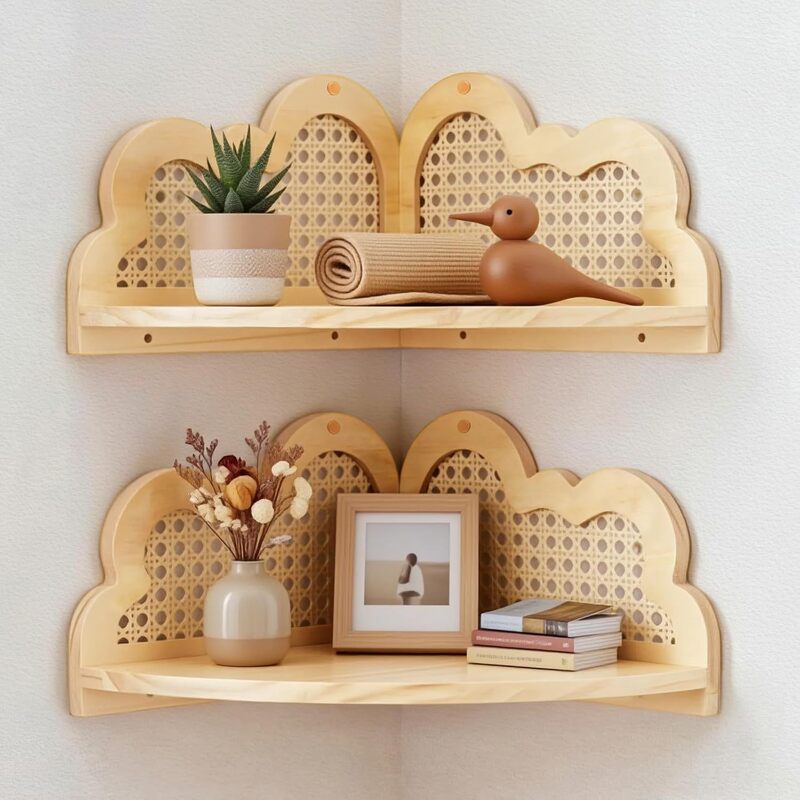 Bohemian Style Wooden Wall Shelf Floating Shelf Set Background Wall Decoration Photo Frame Flower Pot Shelf