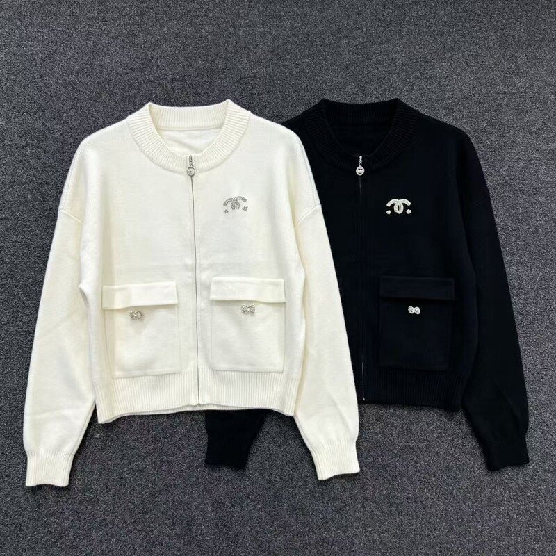 26 Autumn/Winter New Style Elegant Light Luxury Double Pocket Zipper Round Neck Long Sleeve Casual Versatile Slimming Knit Cardigan for Women 26 Autumn/Winter New Style Elegant Light Luxury Double Pocket Zipper Round Neck Long Sleeve Casual Versatile Slimming Knit Cardigan for Women
