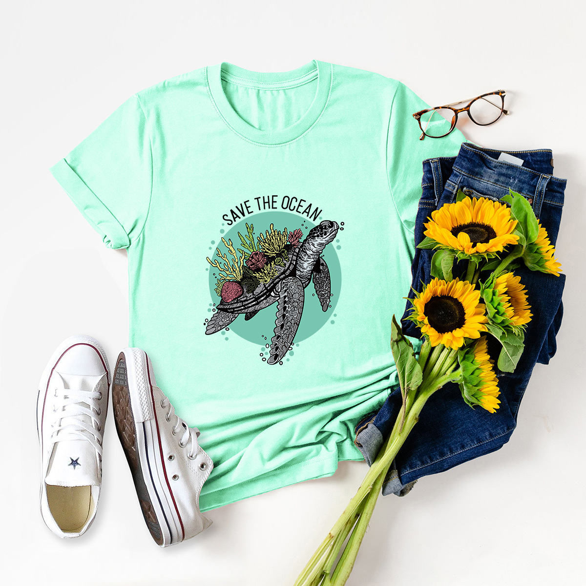 turtle print short-sleeved t-shirt  NSSN21225