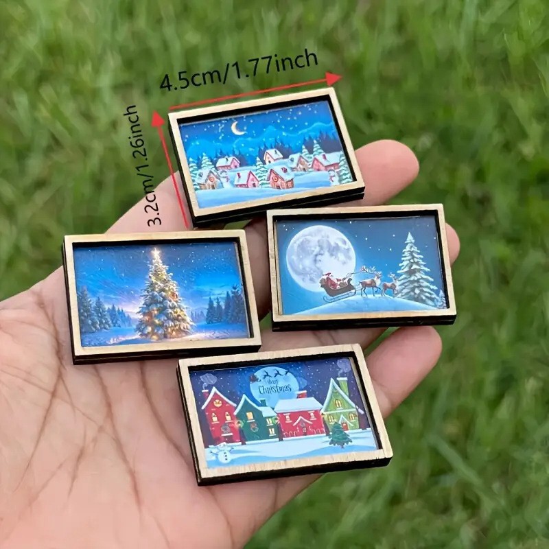 4 Pcs Mini Christmas Art Wooden Frame | Santa Claus | Reindeer | Christmas Village | Miniature Holiday Scene Toy 4 Pcs Mini Christmas Art Wooden Frame | Santa Claus | Reindeer | Christmas Village | Miniature Holiday Scene Toy