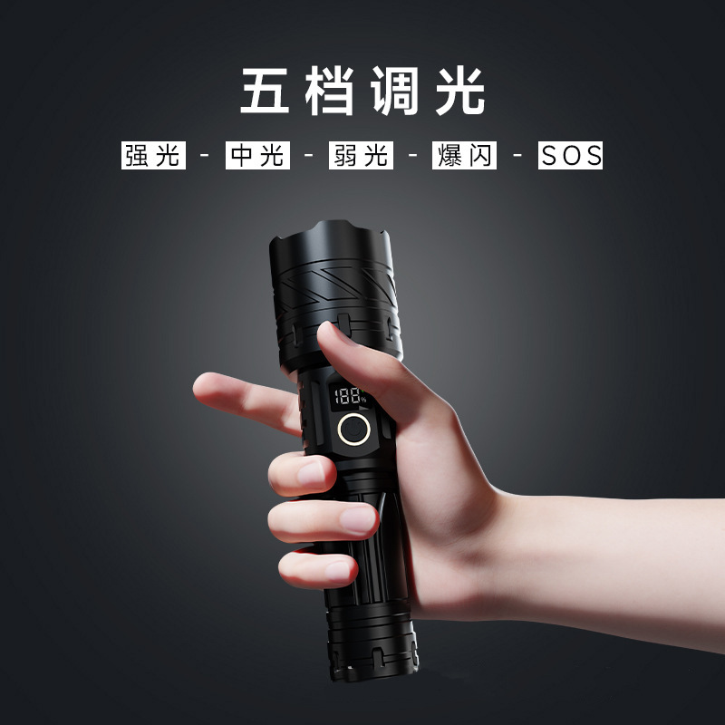 Antorcha de luz intensa de alta potencia superbrillante de larga duración zoom multifunción telescopio antorcha láser blanco