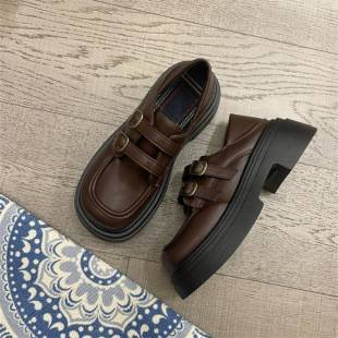 Black Loafers Women's 2024 New Autumn and Winter Thick-soled fleece-lined Mary Jane Shoes Commuter British-style Leather Shoes