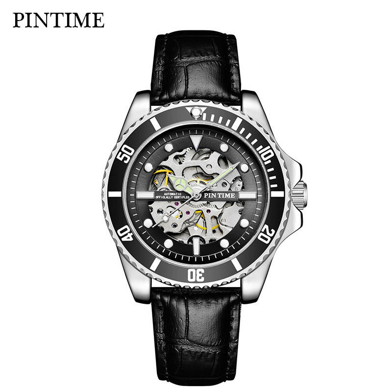 PINTIME Watch Men's Mechanical Green Water Ghost Mechanical Watch Men's Mechanical Watch Belt