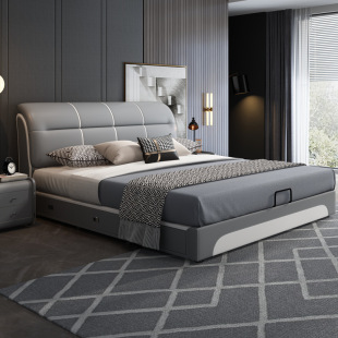 Nordic Leather Bed 1.8 m Double Bed Modern Simple Master Bedroom Storage Wedding Bed 1.5 m Soft Bed Factory Outlet
