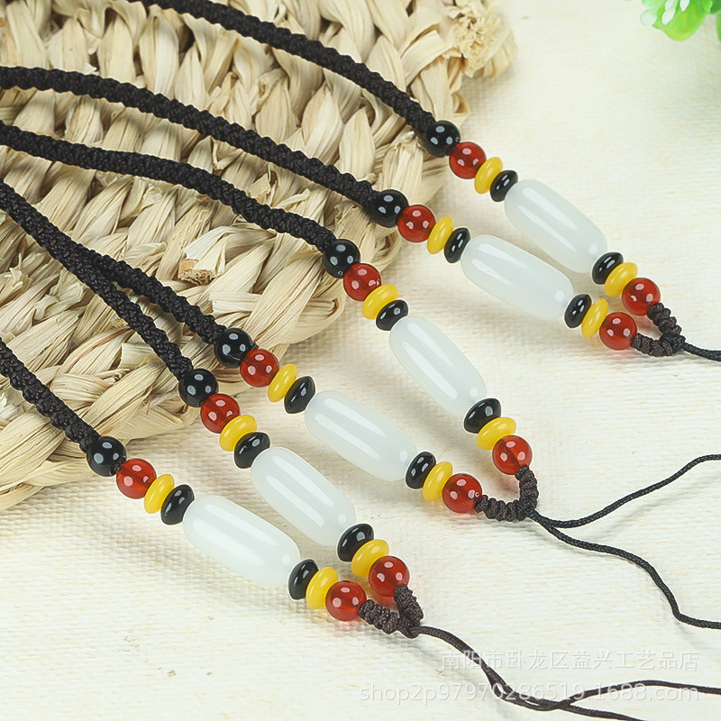 仿和田玉吊坠挂绳玉坠绳玉佩挂件绳玉石项链绳翡翠高端手工线绳