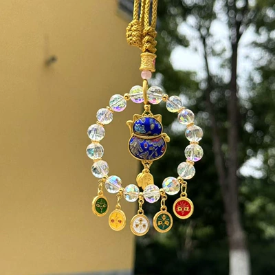 Lingyin's new lucky bag with Song: Car hanging - navy-blue-fortune-cat