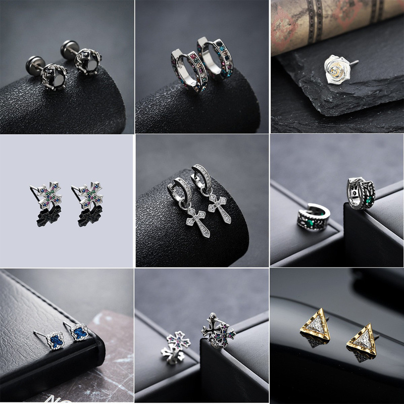 Men's New Fashion Trendy Stud Earrings Versatile Personality Earrings Women's High-End Jewelry Accessories Wholesale Men's New Fashion Trendy Stud Earrings Versatile Personality Earrings Women's High-End Jewelry Accessories Wholesale