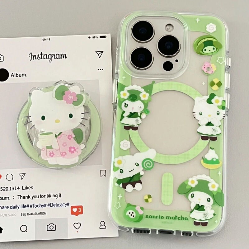 Green Kuromi Kt Cat Case with Magnetic Attachment Suitable for Apple 16 Pro Max Phone Case 15 Plus 14 Soft 13/11/12 Green Kuromi Kt Cat Case with Magnetic Attachment Suitable for Apple 16 Pro Max Phone Case 15 Plus 14 Soft 13/11/12