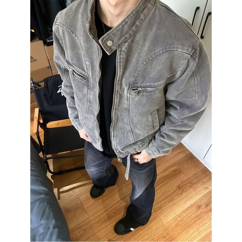 欧美街头潮流宽松机车服皮衣男潮痞帅气高级感飞行员PU皮夹克外套