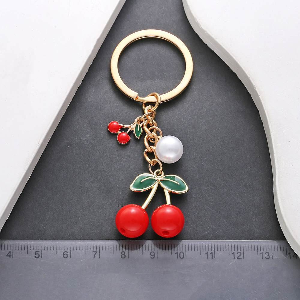 Unisex Gender Popular Style 1 Drop Oil Solid Color Red Cherry Pearl Keychain Metal Key Chain Decorative Pendant