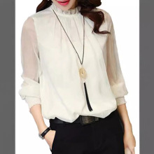 秋季雪纺衫时尚大码小立领荷叶边长袖衬衫