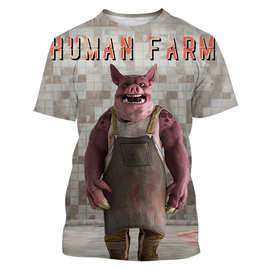 2022欧美3D立体T恤数码印花宠物猪猪运动短袖创意逼真搞怪现货T恤