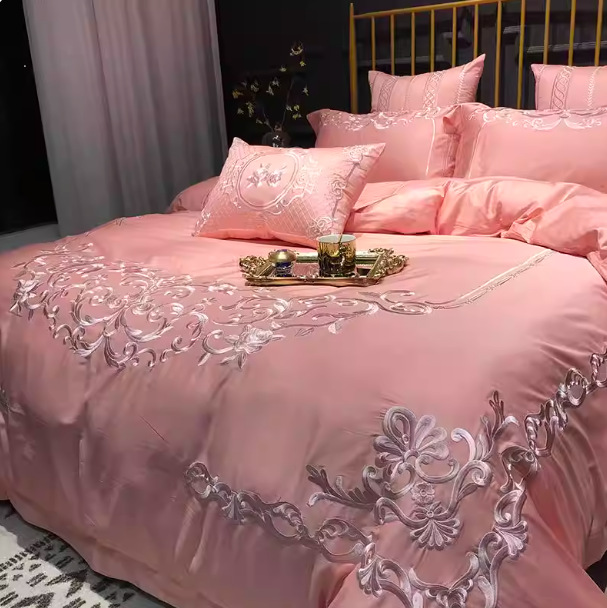 Light Luxury 2024 New Cotton pink Four-piece Set 100 Cotton Bed Sheet Quilt Cover European Wedding Bedding 4