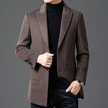 2025冬装西装领双面呢羊毛呢大衣青中年男士白鹅绒潮流保暖外套男