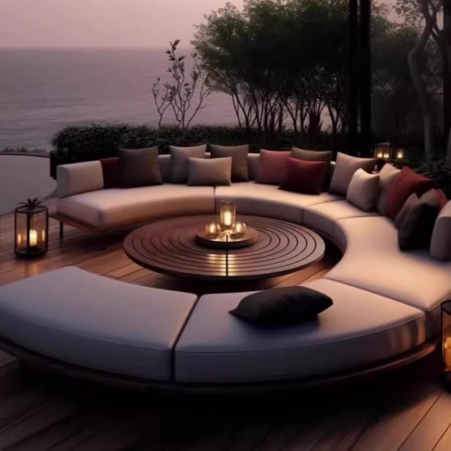 Sofá al aire libre Villa de madera maciza combinación de ocio tarjeta impermeable muebles mesas de té jardín al aire libre terraza teca